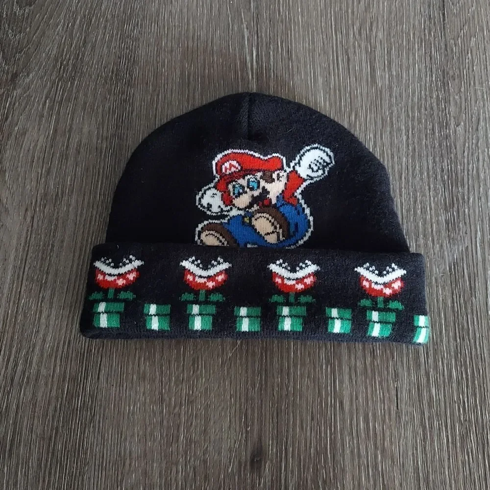Nintendo Super Mario Boys Black Beanie Hat